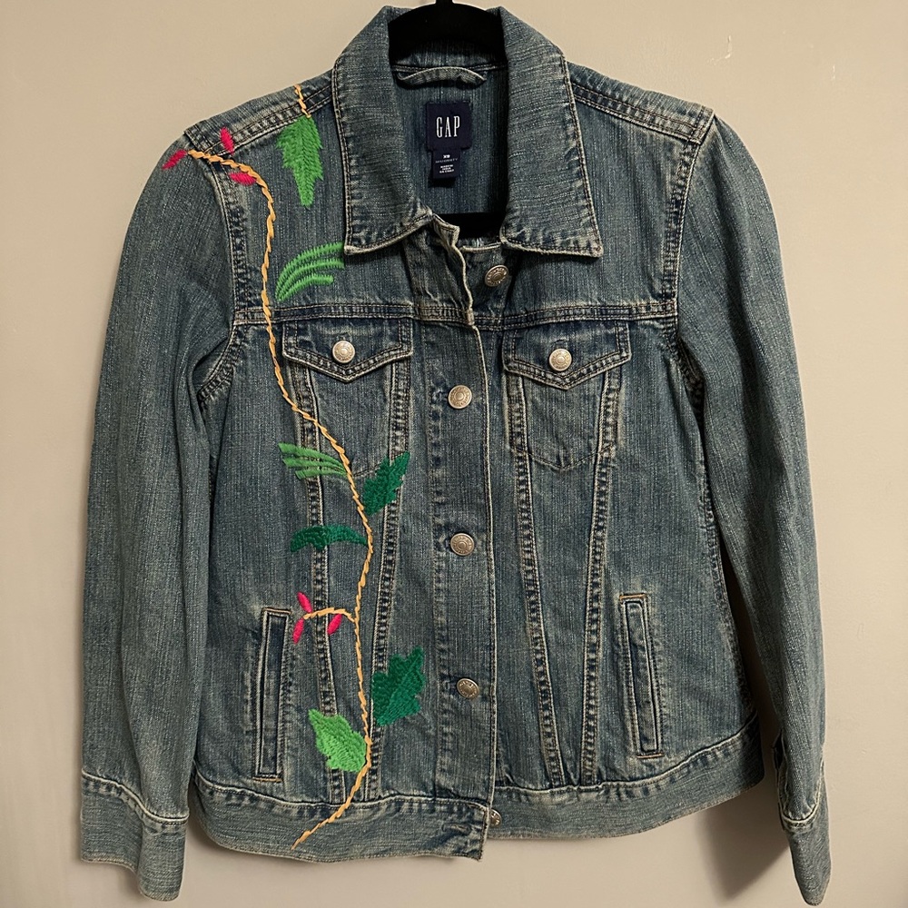 Gap Maternity Jacket XS Peacock Embroidered